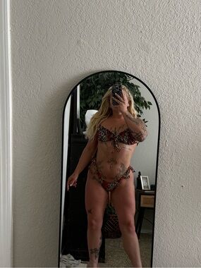 SHEIN Red and Black Leopard Print Tie-Front Bikini